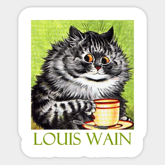 Coffee Cat by Louis Wain Sticker by Naves